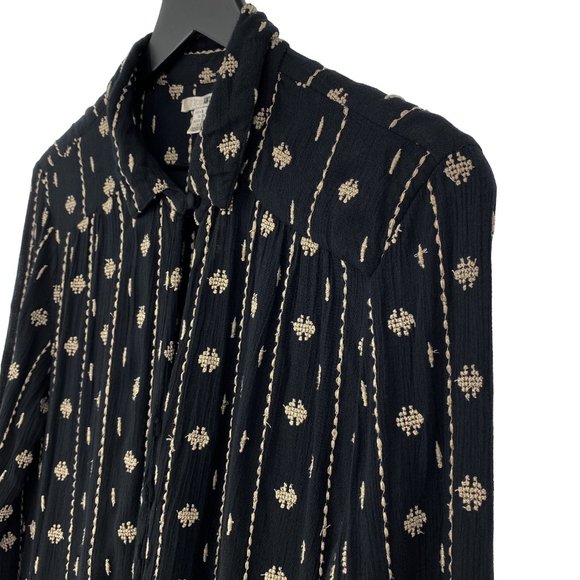 AMUSE SOCIETY Black Cream Embroidered Keyhole Long Sleeve Blouse Size M - Picture 7 of 15